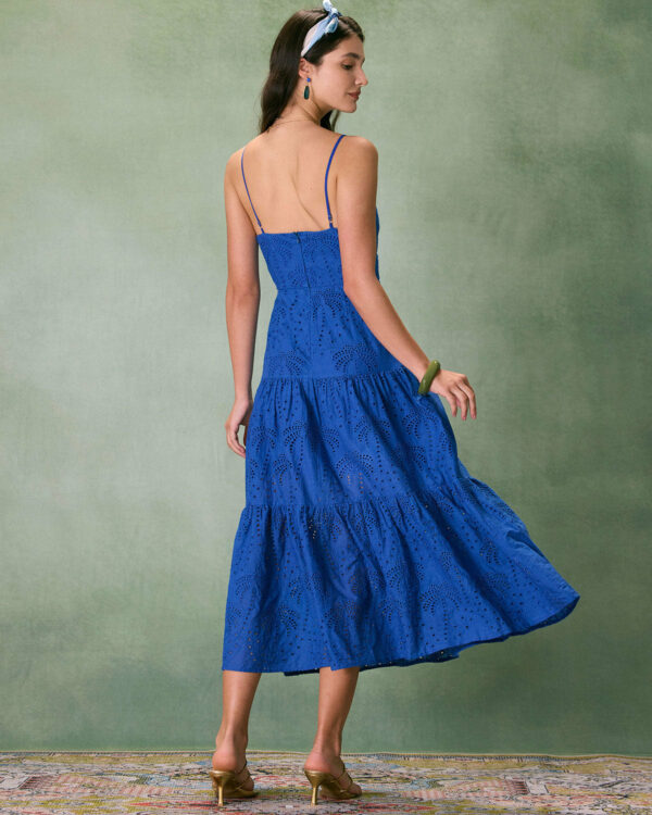 The Blue Neck Embroidery Slip Midi Dress - Image 5