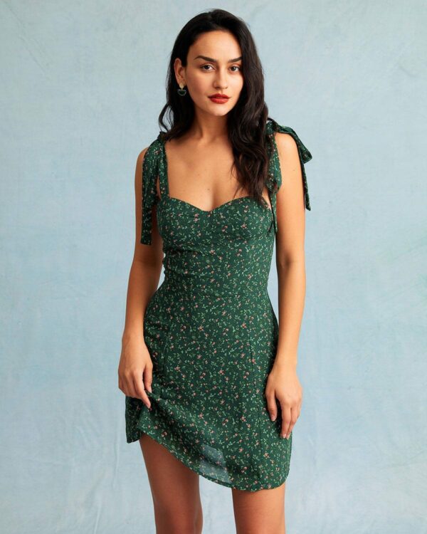 The Green Neck Floral Slip Mini Dress