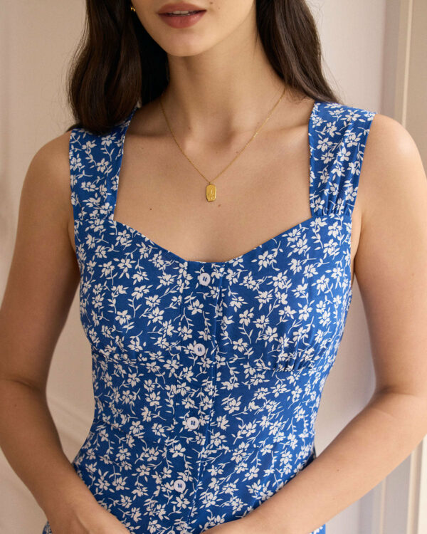 The Single-breasted Floral Midi Dress - Image 2