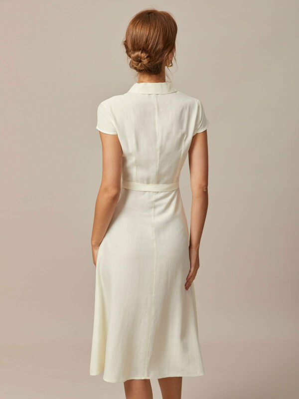 The Beige Lapel Cap Sleeve Shirt Midi Dress - Image 4