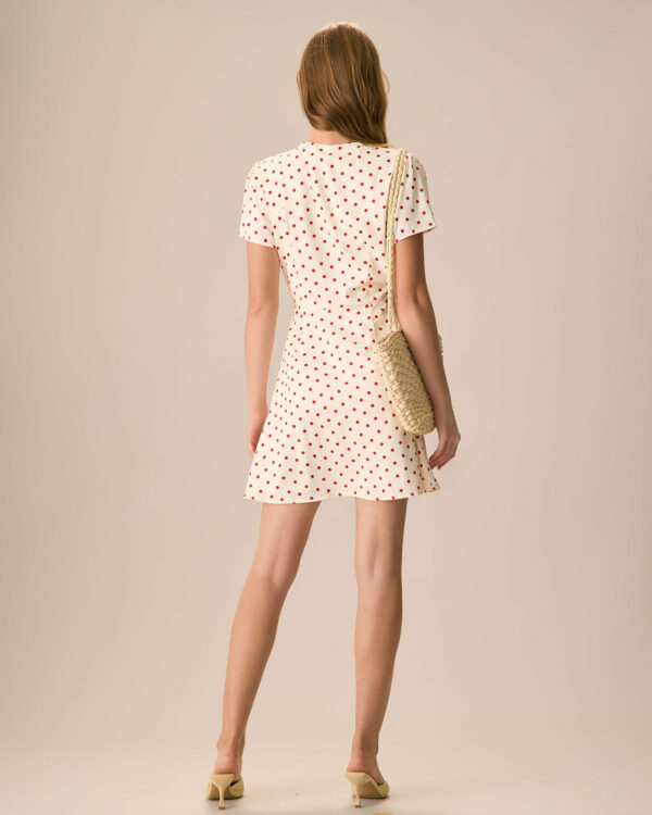 The Beige Polka Dot Button Mini Dress - Image 6