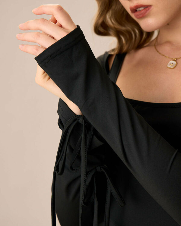 Women's Black Square Neck Long Sleeve Mini Dress - Image 2