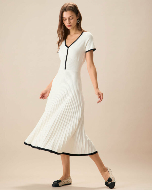 Women's White Contrasting Sweater Midi Dress - Image 3
