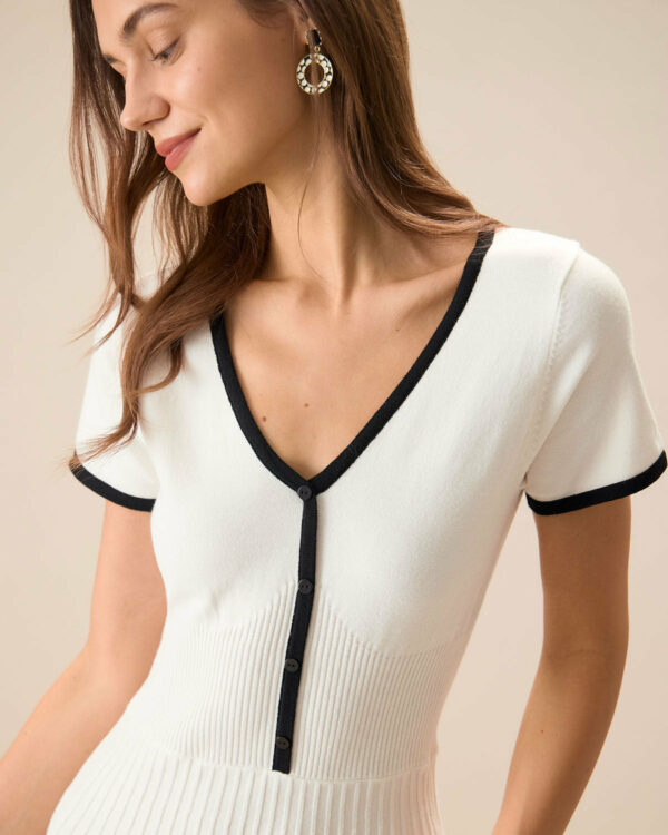 Women's White Contrasting Sweater Midi Dress - Image 2