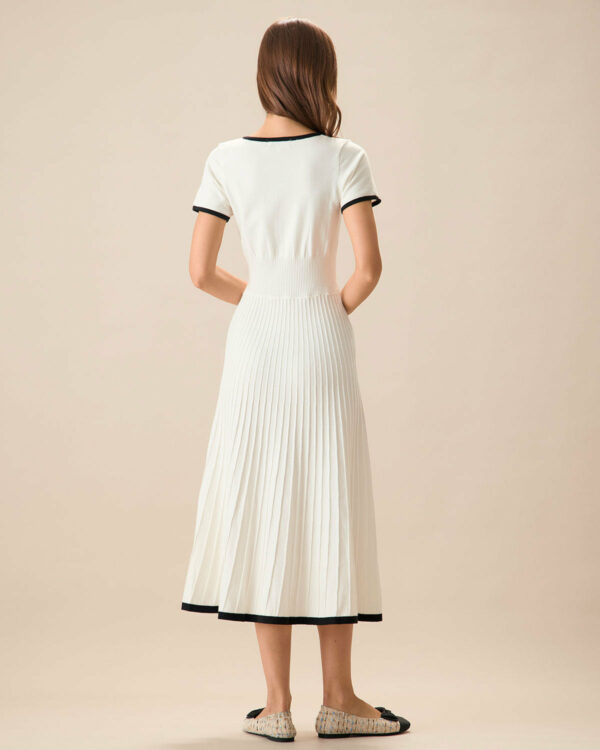 Women's White Contrasting Sweater Midi Dress - Image 5