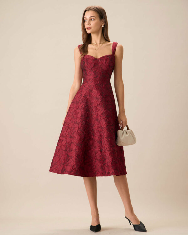 The Red Neck Jacquard Midi Dress - Image 4