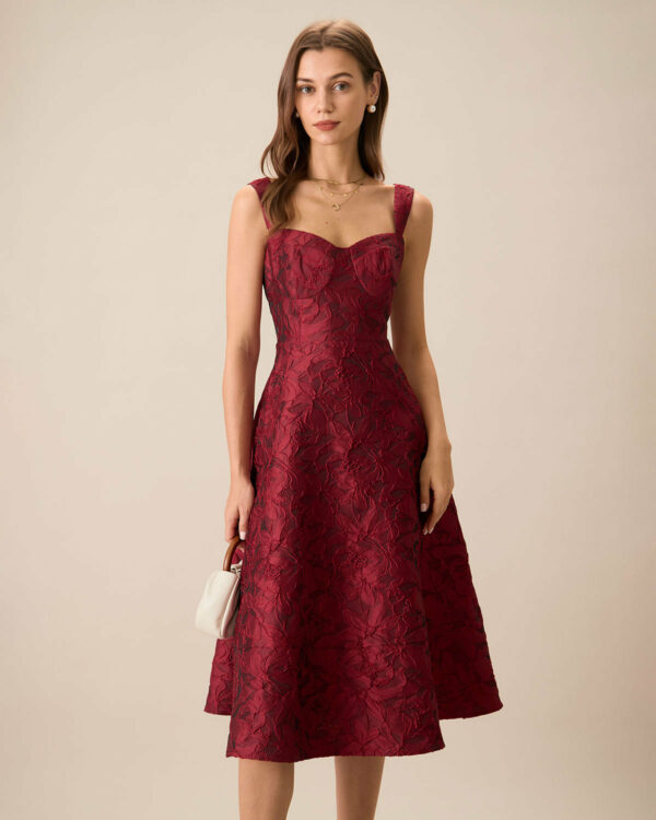 The Red Neck Jacquard Midi Dress