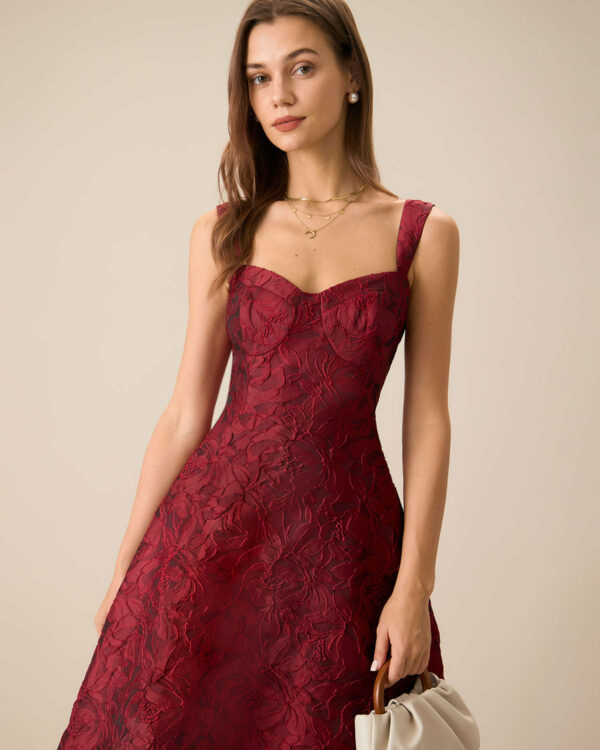 The Red Neck Jacquard Midi Dress - Image 3