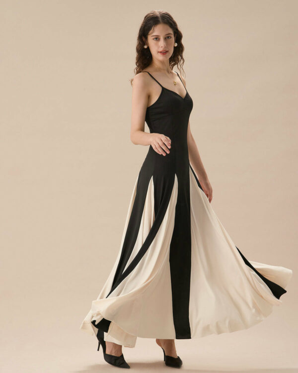 Women's Black Contrasting Pleated Slip Maxi Dress - Image 2