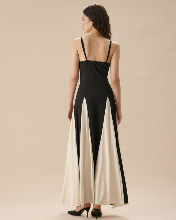 Women's Black Contrasting Pleated Slip Maxi Dress - Image 4