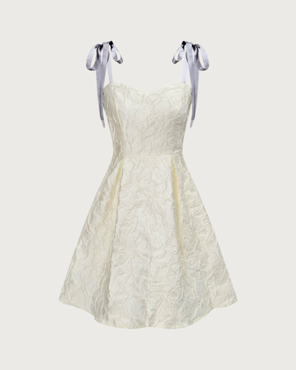 The Off White Jacquard Tie Strap Mini Dress - Image 7