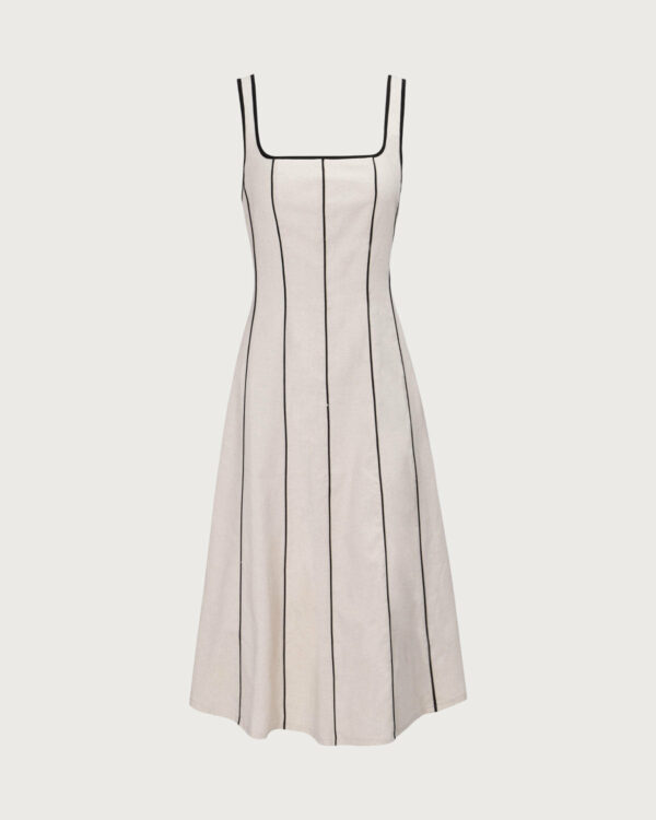 The Khaki Square Neck Contrast Midi Dress - Image 7