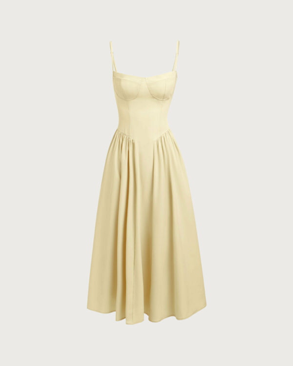 Yellow Square Neck Pocket Slip Midi Dress - Image 6