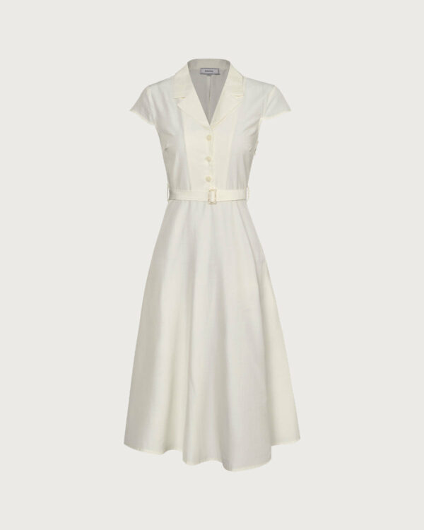 The Beige Lapel Cap Sleeve Shirt Midi Dress - Image 5