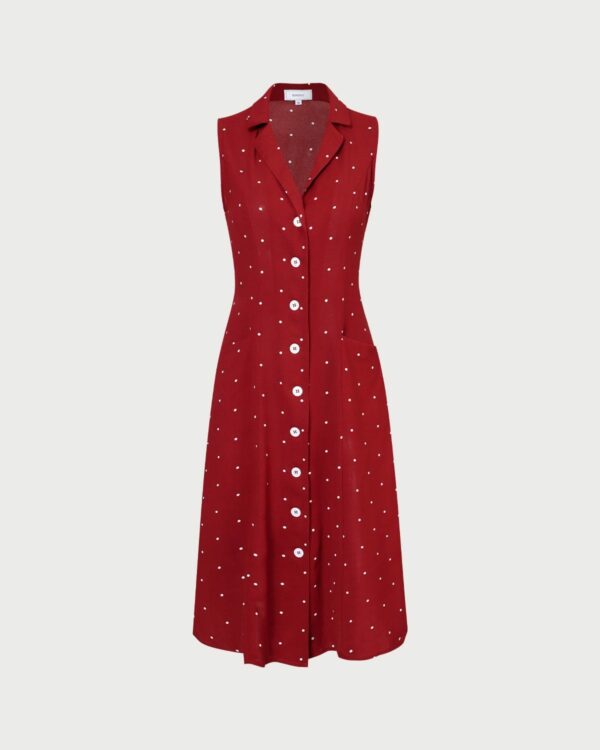 The Red V Neck Polka Dot Tie Back Midi Dress - Image 6