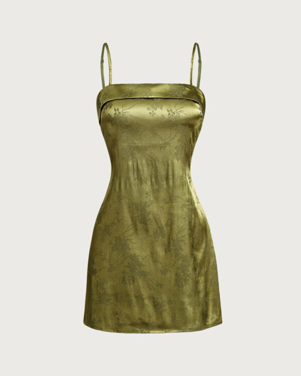 Green Jacquard Satin Slip Mini Dress - Image 5