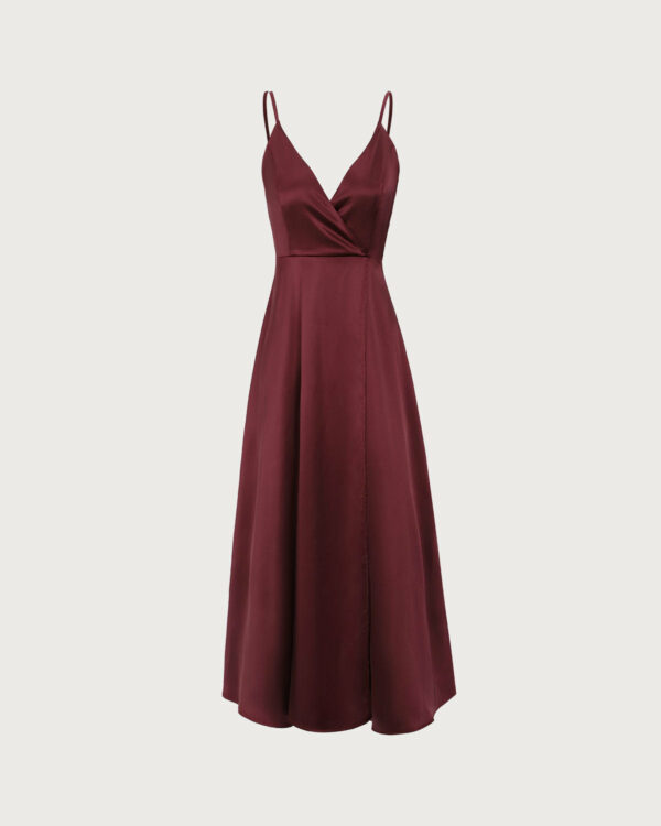 Red Satin Slit Maxi Dress - Image 5