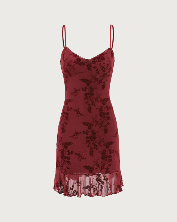 Red Floral Mesh Slip Mini Dress - Image 7
