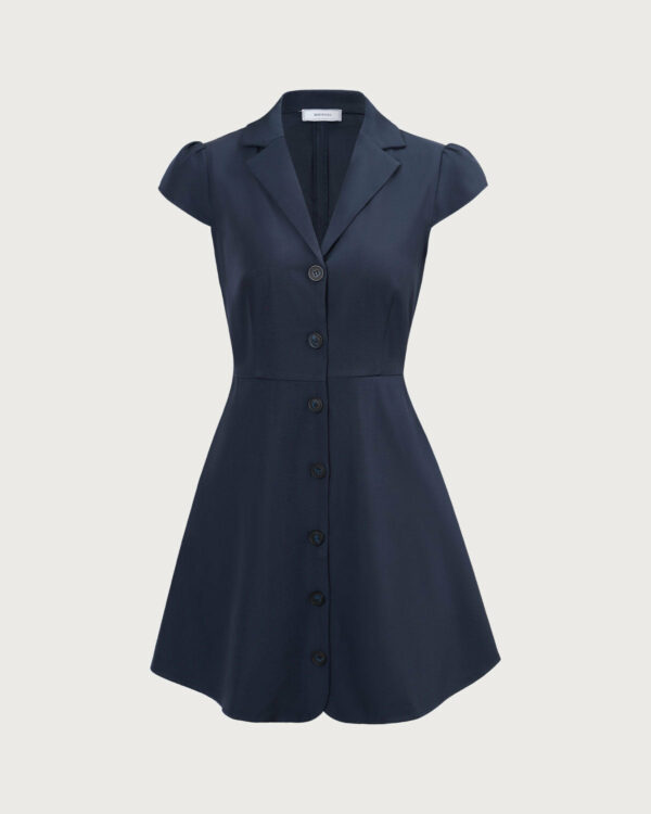 The Navy Lapel Cap Sleeve Button-up Mini Dress - Image 6