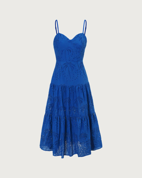 The Blue Neck Embroidery Slip Midi Dress - Image 6