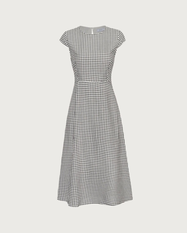 The Black Round Neck Cap Sleeve Plaid Midi Dress - Image 6