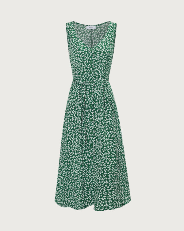 The Green V Neck Floral Button Midi Dress - Image 7