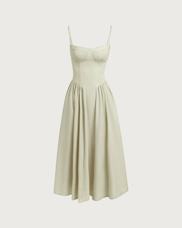 Green Square Neck Pocket Slip Midi Dress - Image 7