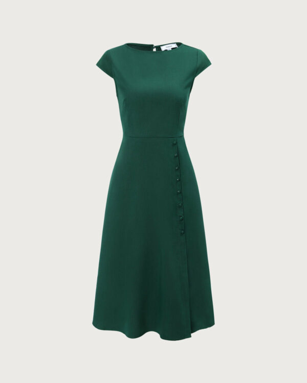 The Green Boat Neck Cutout Back Midi Dress - Image 7