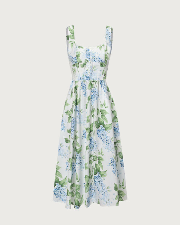 The White Square Neck Floral A-Line Midi Dress - Image 6