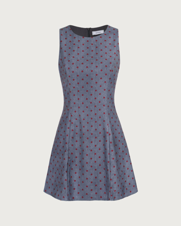 The Grey Round Neck Polka Dot Mini Dress - Image 4