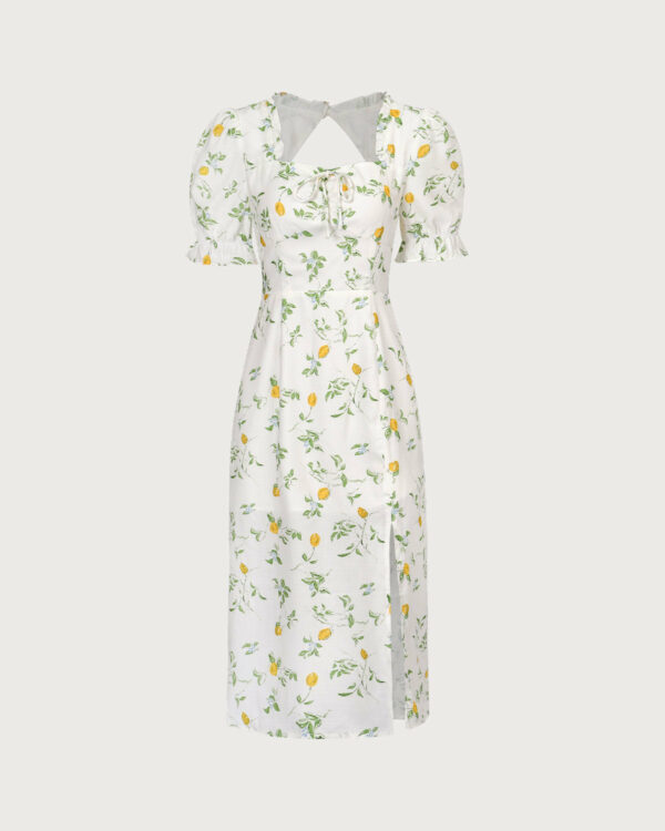 The White Square Neck Frill Trim Floral Midi Dress - Image 5