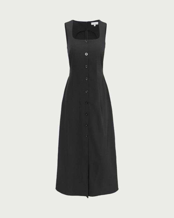 The Black U Neck Tie Back Sleeveless Maxi Dress - Image 7