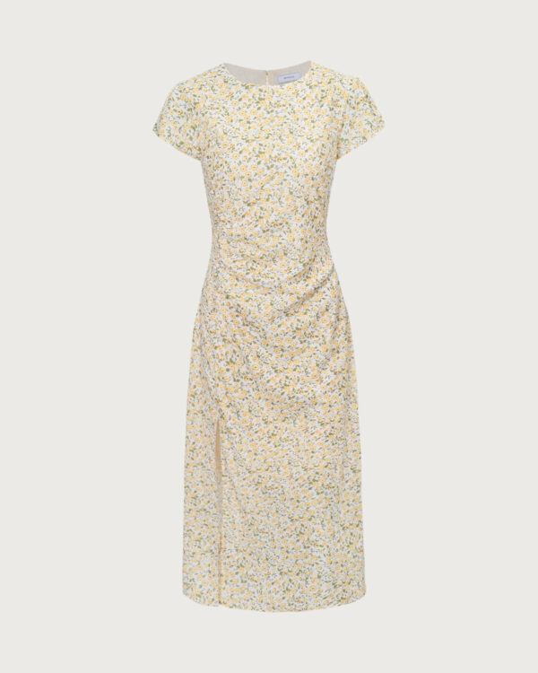 The Yellow Round Neck Floral Midi Dress - Image 7