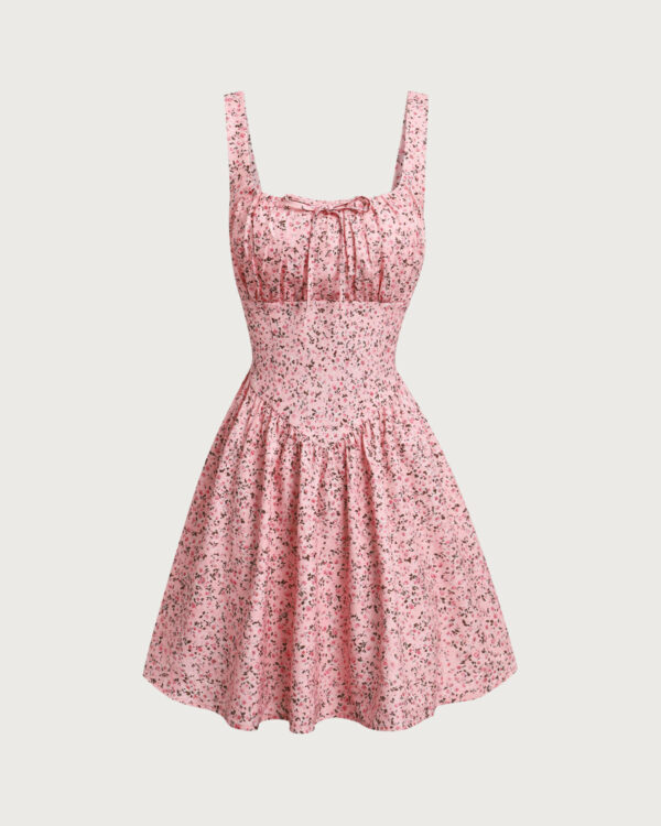 Pink Floral Ruched Corset Slip Mini Dress - Image 6