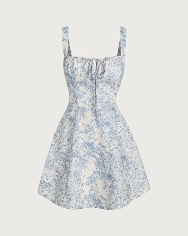 Blue Floral Ruched Slip Corset Mini Dress - Image 6