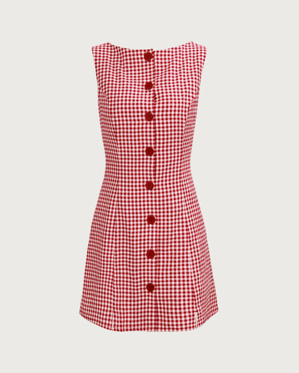 The Red Boat Neck Plaid Mini Dress - Image 6