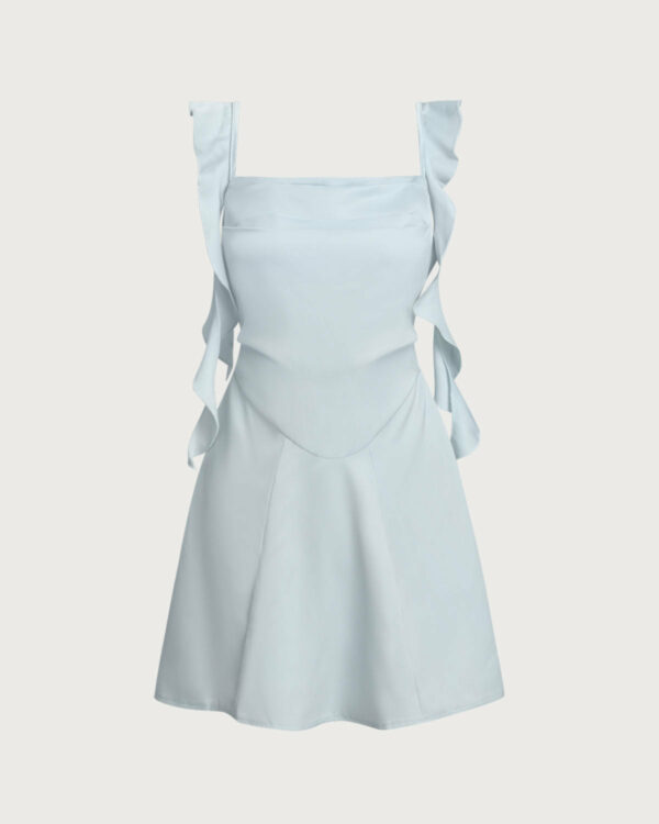 Blue Square Neck Slip Mini Dress