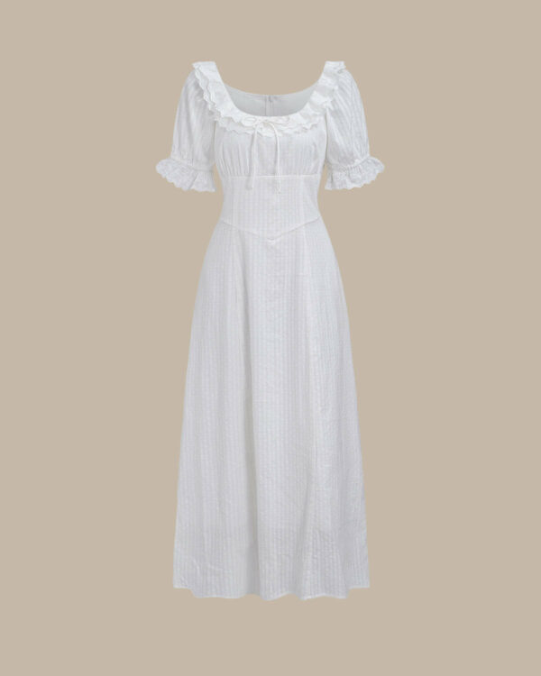 White Embroidery Puffed Sleeve Maxi Dress - Image 6