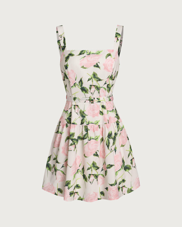 Pink Floral Ruched Belted Slip Mini Dress - Image 6