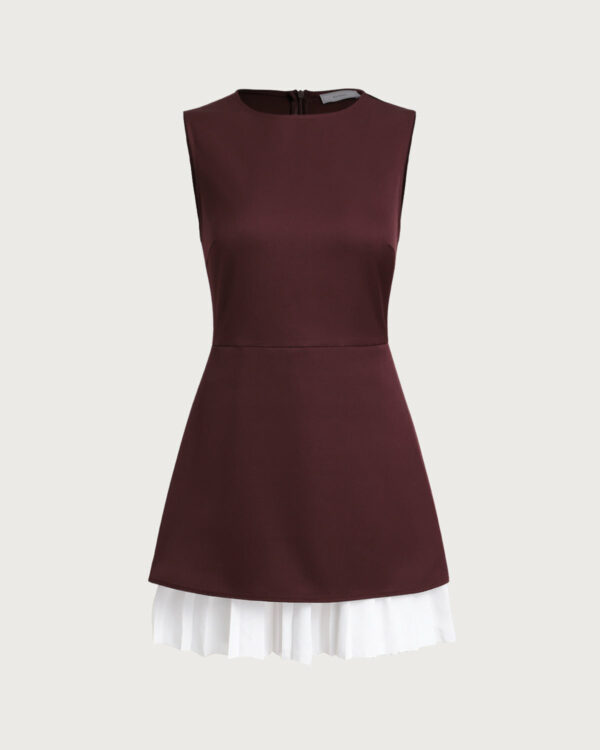 Wine Red Contrast Sleeveless Mini Dress - Image 5