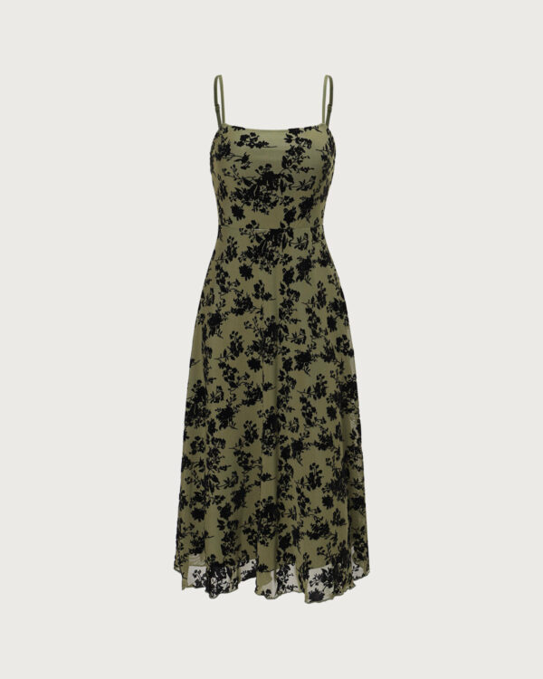 The Green Floral Burnout A-Line Slip Midi Dress - Image 6