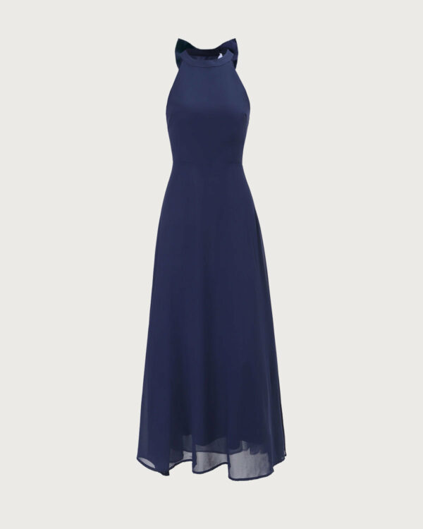 The Navy Halter Bowknot Back Maxi Dress - Image 6