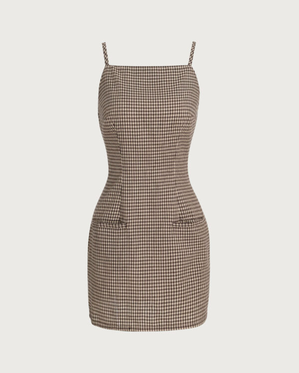 Brown Plaid Slip Mini Dress - Image 6