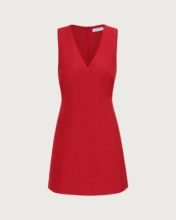 The Red V Neck Sleeveless Linen Mini Dress - Image 6