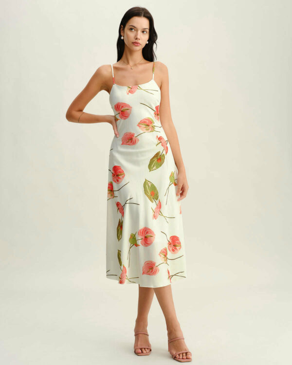 White Floral Slip Midi Dress - Image 4