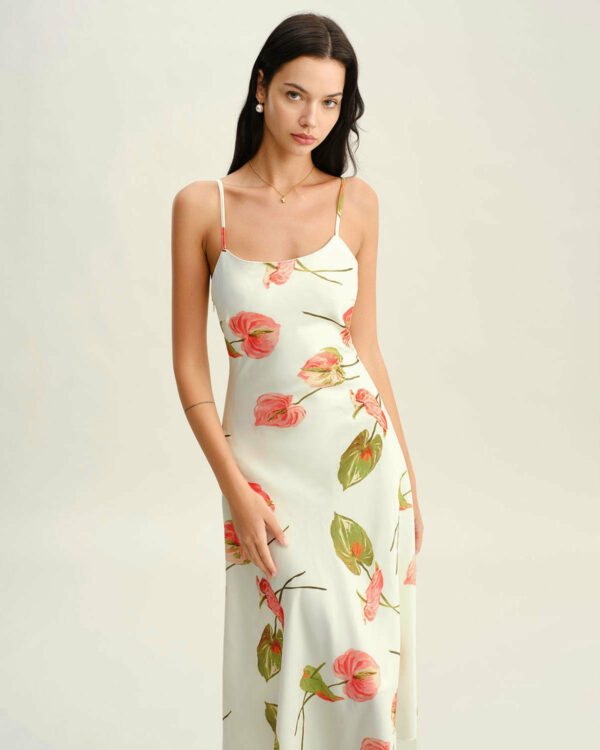 White Floral Slip Midi Dress - Image 3