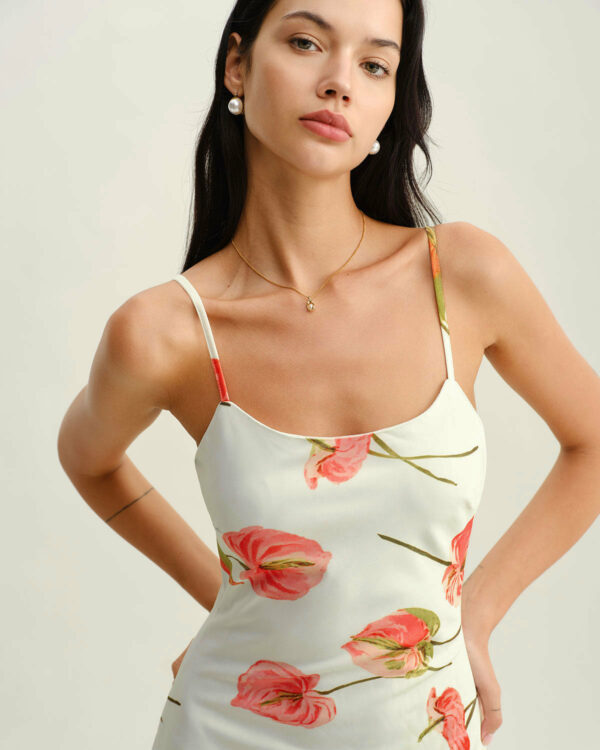 White Floral Slip Midi Dress - Image 2