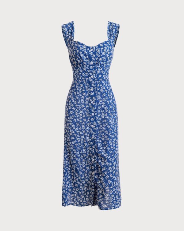 The Single-breasted Floral Midi Dress - Image 8