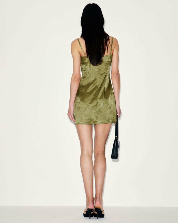 Green Jacquard Satin Slip Mini Dress - Image 4
