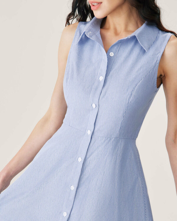 Blue Striped Button Mini Dress - Image 2